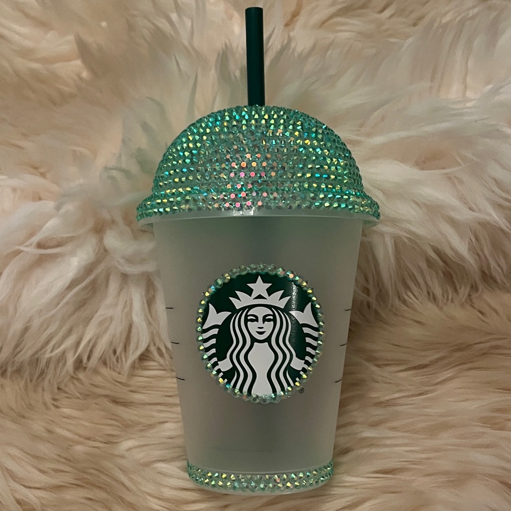 NWOT Custom Starbucks Light Green Bling Rhinestone Cup
